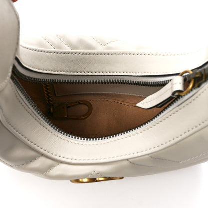 Gucci Calfskin Matelasse Chevron Mini GG Marmont Half Moon Hobo Mystic White 5 of 11