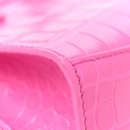 Balenciaga Calfskin Crocodile Embossed Neo Classic Gold Hardware Nano City Crossbody Neon Pink 11 of 22