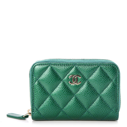 Chanel Metallic Caviar Quilted Zip Coin Purse Green 1 of 8