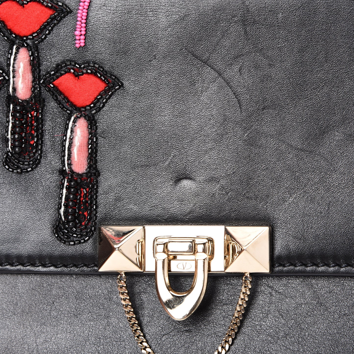 Calfskin Lipstick Small Rockstud Demilune Shoulder Bag Black