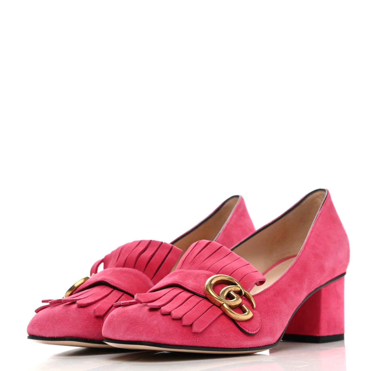 Kid Scamosciato GG Marmont Fringe 50mm Loafer Pumps 39 Hot Pink