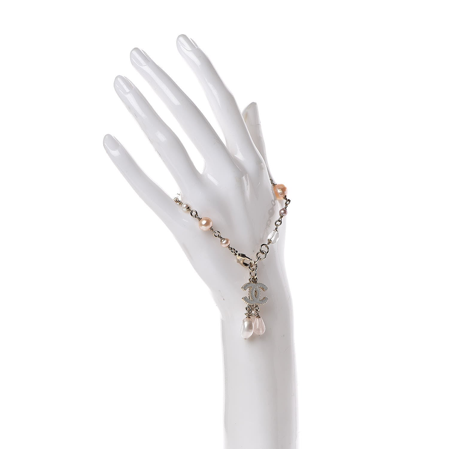 Chanel Pearl Beaded Crystal Star CC Bracelet Pink Gold 2 of 5
