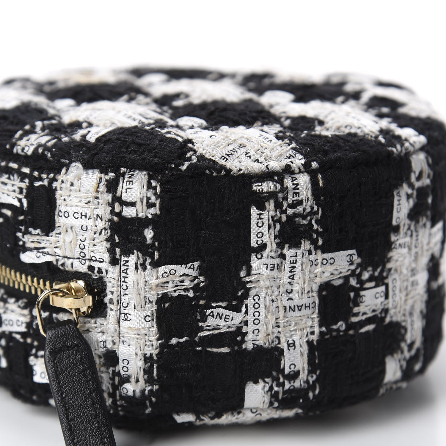 Chanel Tweed Quilted Round Clutch With Chain Black Ecru White 5 of 10