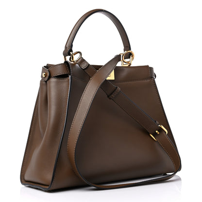 Fendi Vitello Seta Fabric Jacquard Pequin Medium Peekaboo Iconic Satchel Foresta Tobacco 3 of 9