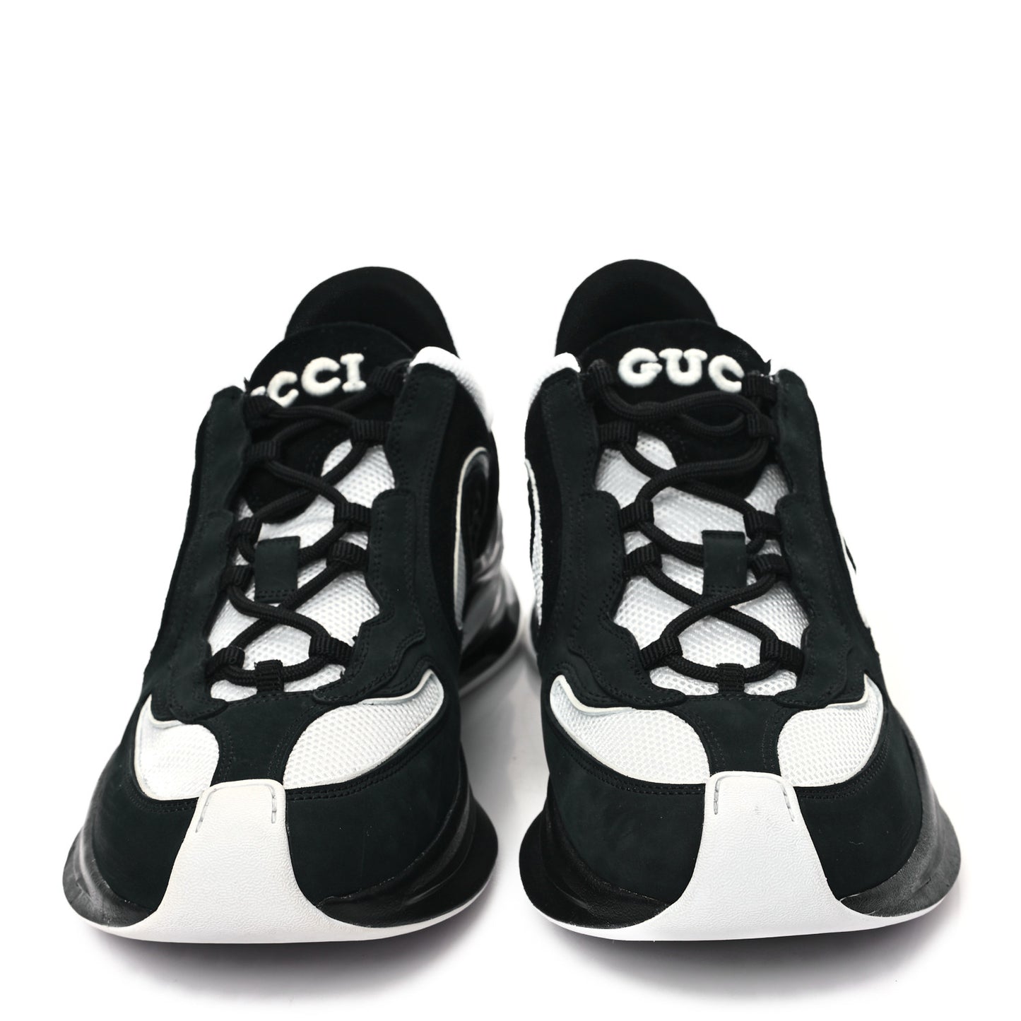 Technical Knit Fabric Suede Calfskin Mens Gucci Run Sneakers 8 Black White