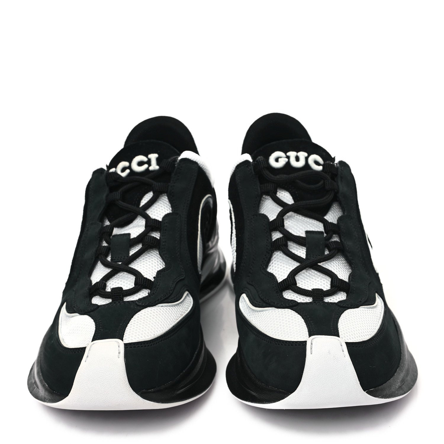 Gucci Technical Knit Fabric Suede Calfskin Mens Gucci Run Sneakers 8 Black White 2 of 7