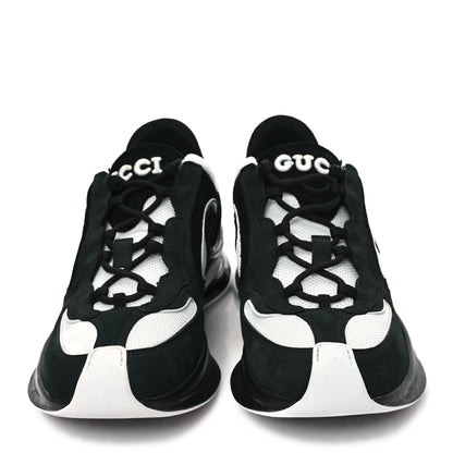 Gucci Technical Knit Fabric Suede Calfskin Mens Gucci Run Sneakers 8 Black White 2 of 7