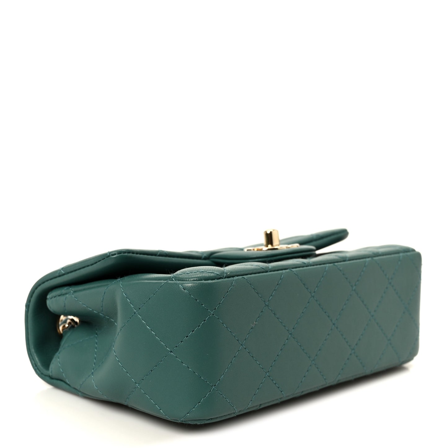 Lambskin Quilted Mini Rectangular Flap Dark Green