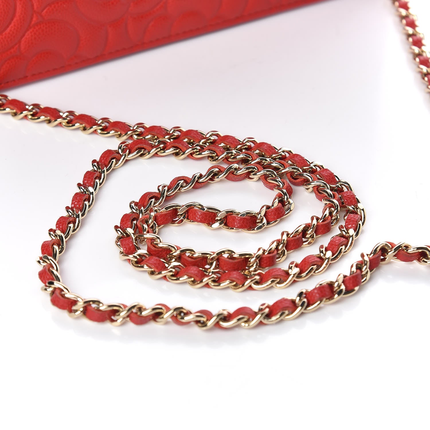 Chanel Caviar Camellia Embossed Wallet On Chain WOC Red 12 of 12