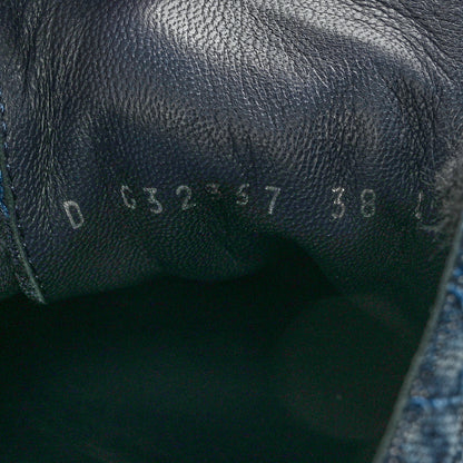 Chanel Denim Grosgrain Camellia Pearl Lace Up Sneakers 38 Blue Black 8 of 12