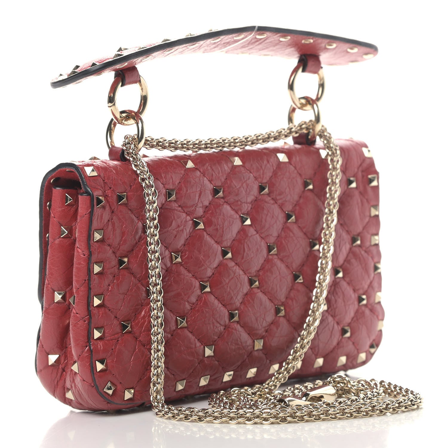 Valentino Garavani Craquele Nappa Small Rockstud Spike Shoulder Bag Red 2 of 6