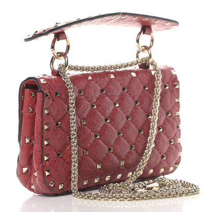 Valentino Garavani Craquele Nappa Small Rockstud Spike Shoulder Bag Red 2 of 6
