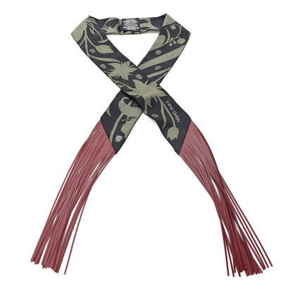 Hermes Silk Calfskin Bouquet Final Fringed Twilly Vert Loden Black 1 of 3