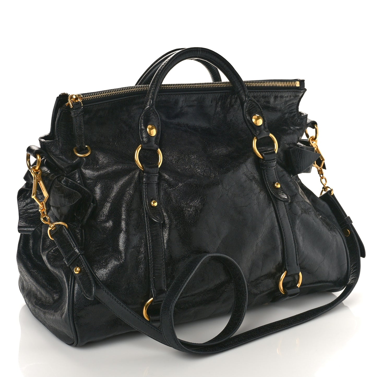 Vitello Lux Bow Tote Black