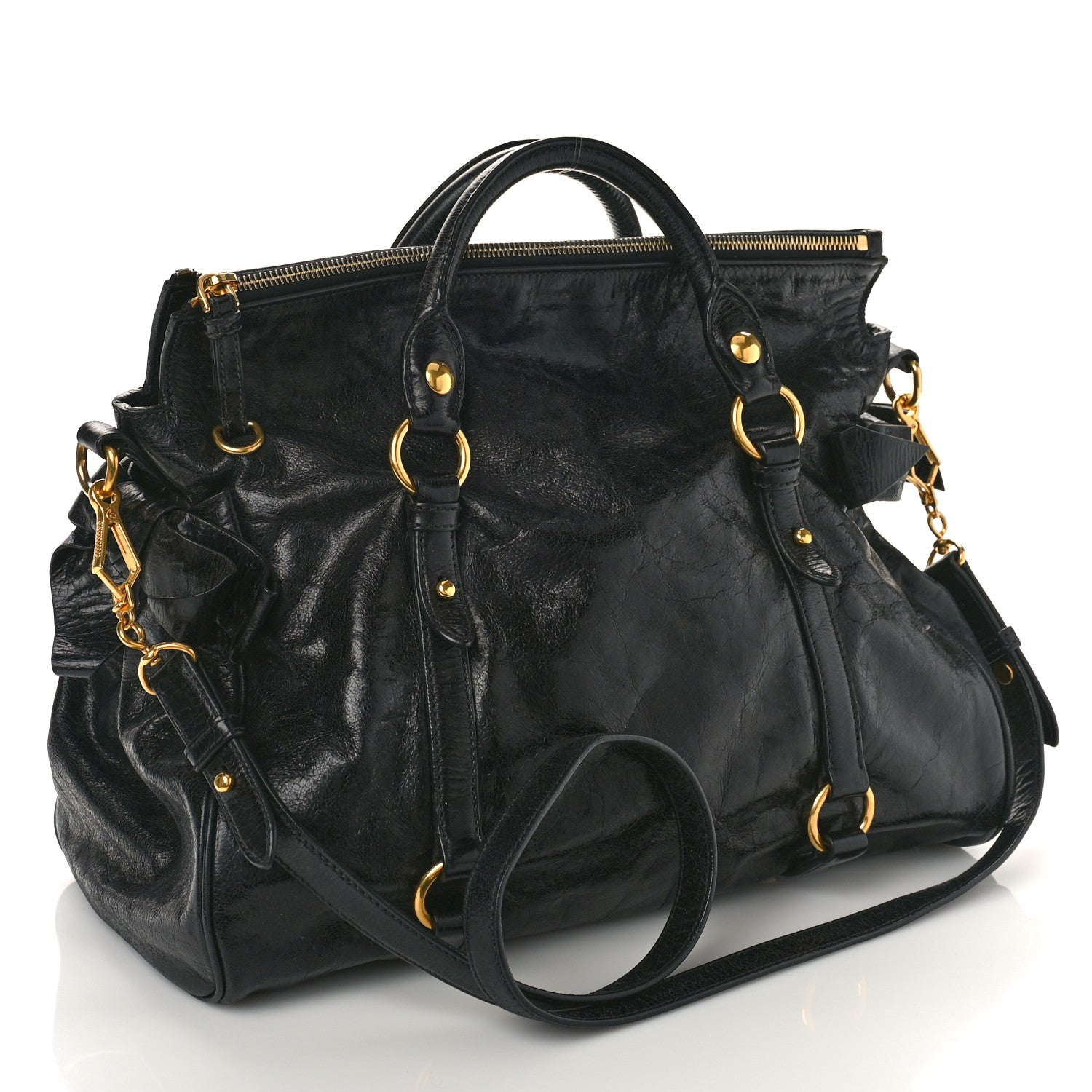 Miu Miu Vitello Lux Bow Tote Black 3 of 8