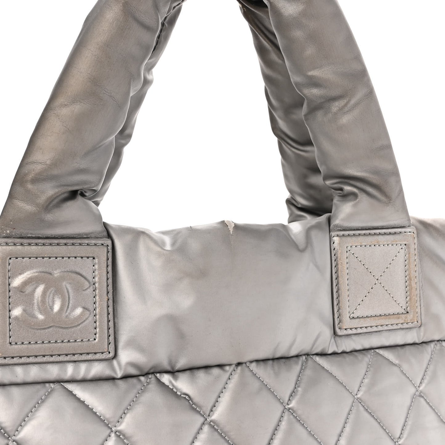 Nylon Quilted Small Coco Cocoon Tote Silver