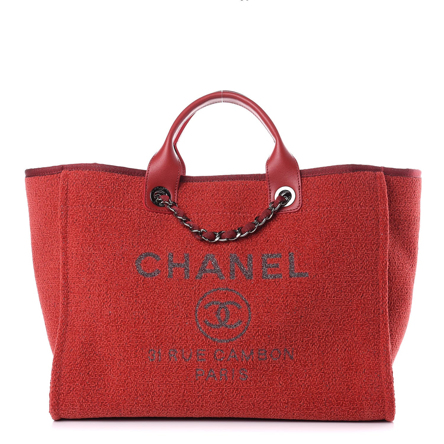 Chanel Lurex Boucle Large Deauville Tote Red 1 of 11