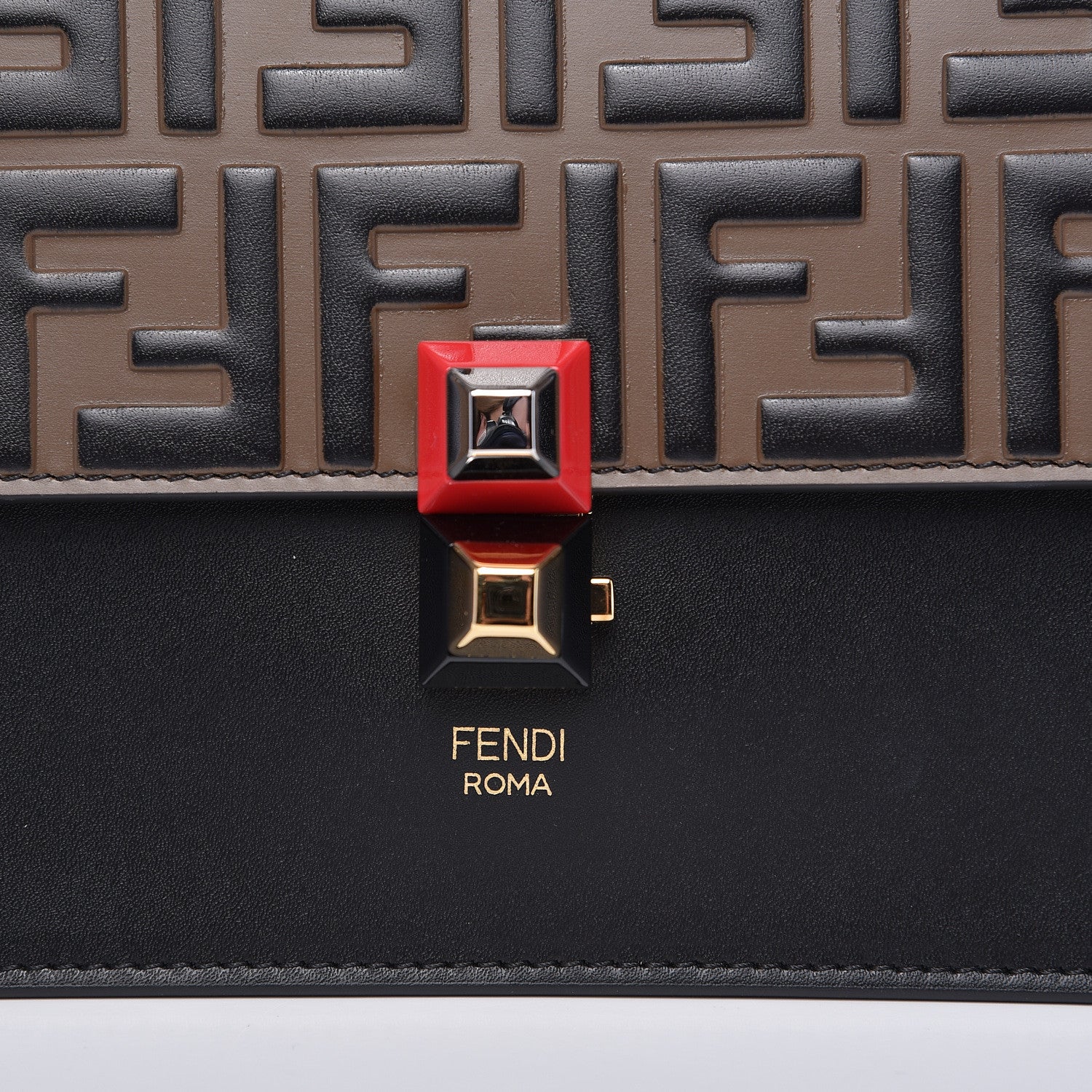 Fendi Vitello Liberty Bi-Color FF 1974 Embossed Kan I Shoulder Bag Black Maya 10 of 10