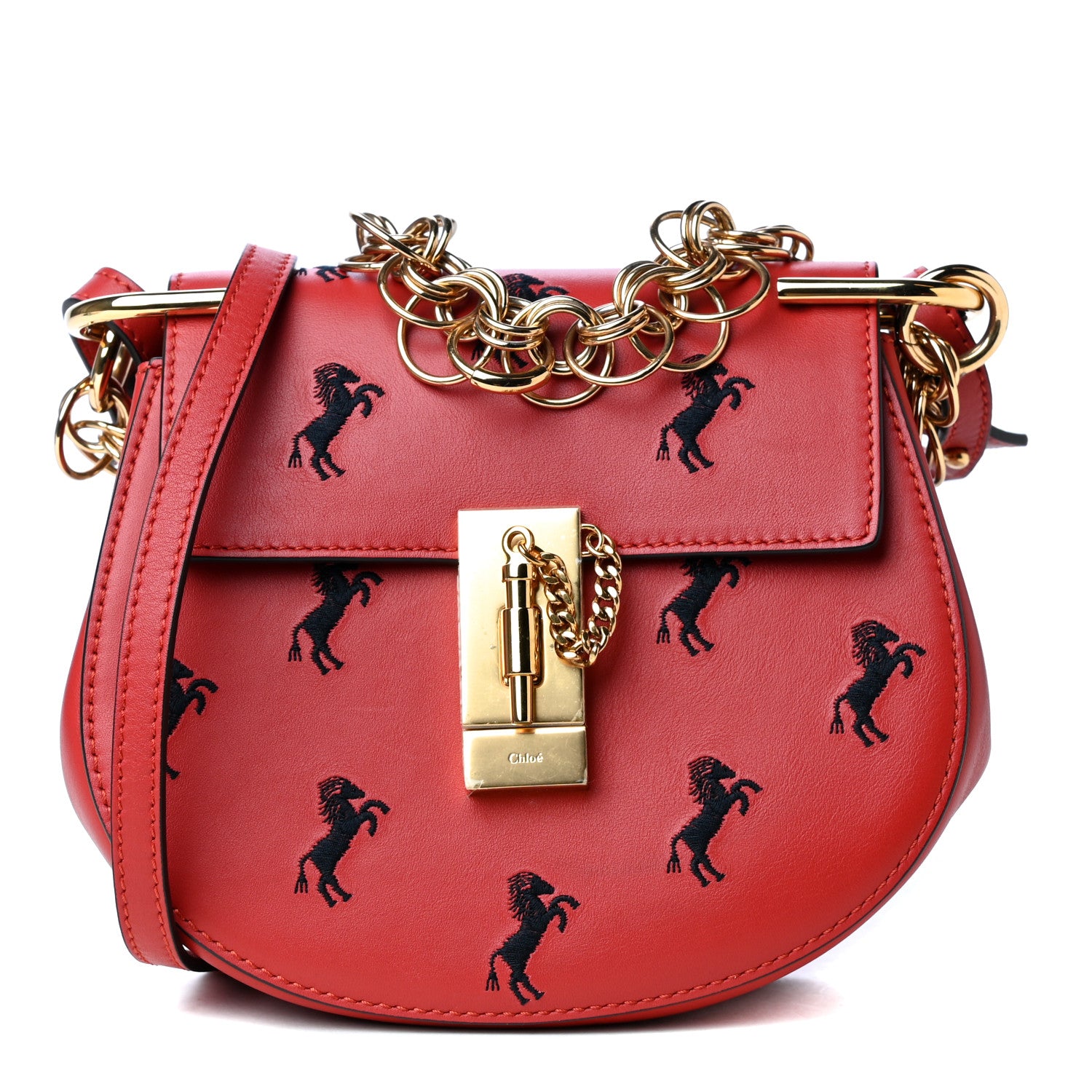Chloe Calfskin Little Horses Embroidered Mini Drew Bijou Shoulder Bag Earthy Red 1 of 4