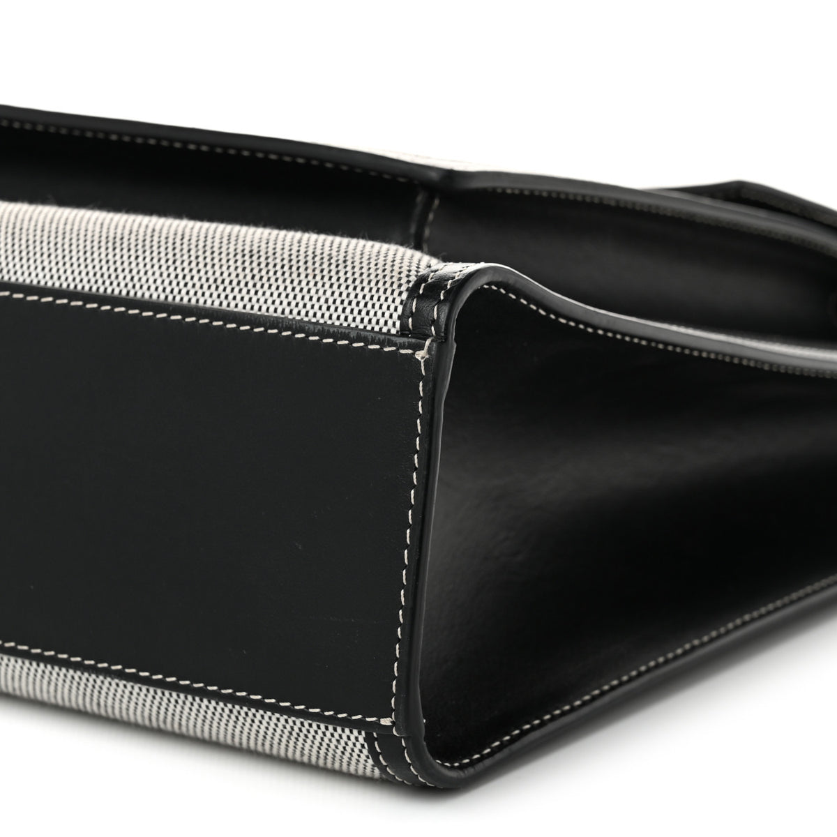 Canvas Smooth Calfskin Two Tone Medium Pocket Bag Black White
