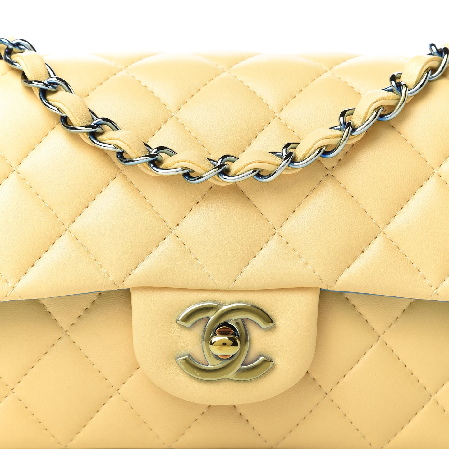 Lambskin Quilted Mini Rectangular Flap Yellow Blue