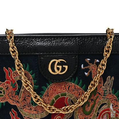 Gucci Suede Patent Web Dragon Embroidered Small Ophidia Chain Shoulder Bag Blue Black 7 of 9