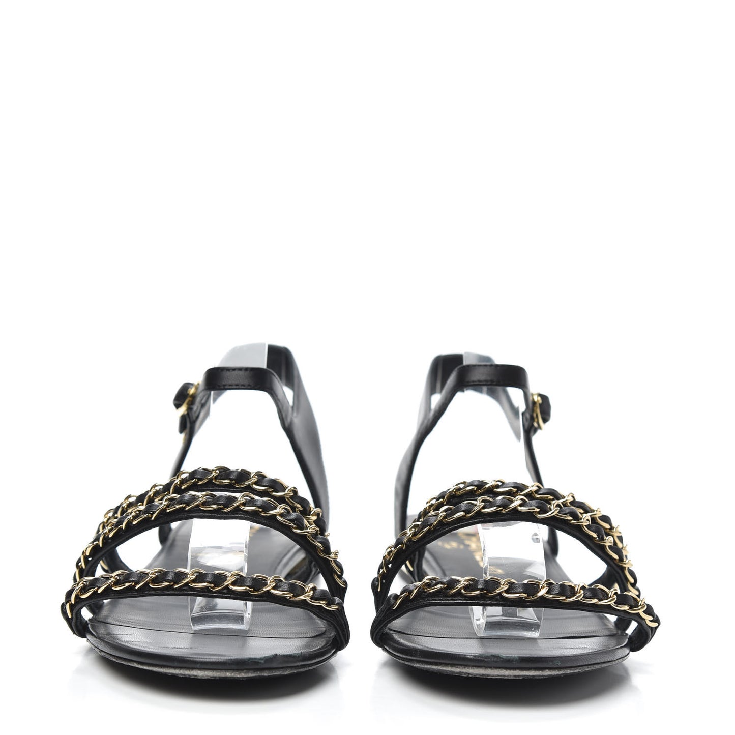 Lambskin CC Chain Sandals 39 Black