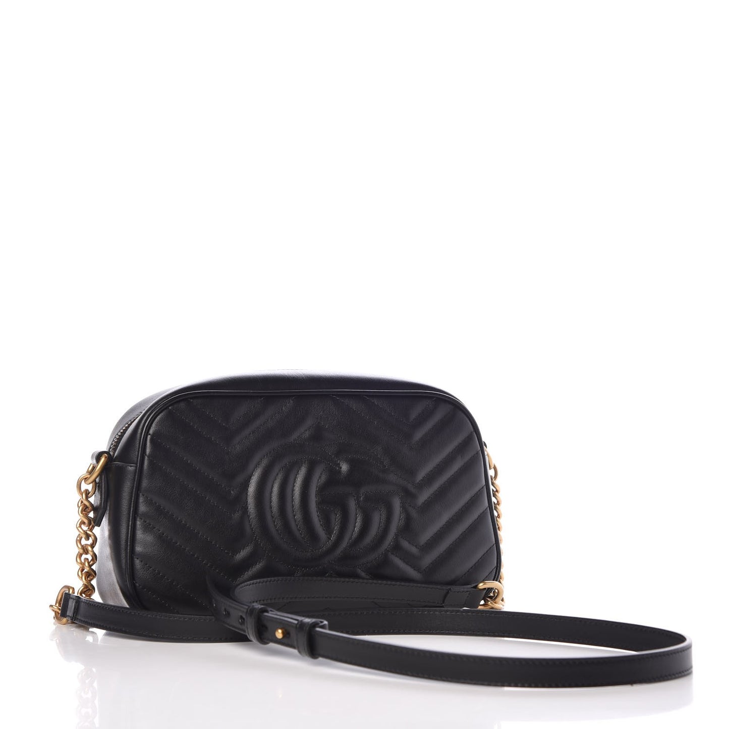 Calfskin Matelasse Small GG Marmont Chain Shoulder Bag Black