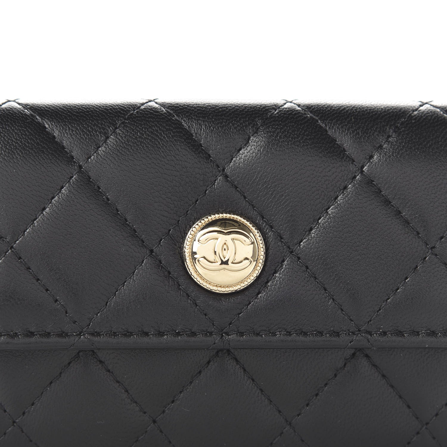 Chanel Lambskin Quilted CC Button Flap Card Holder Black 12 of 13