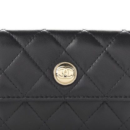 Chanel Lambskin Quilted CC Button Flap Card Holder Black 12 of 13