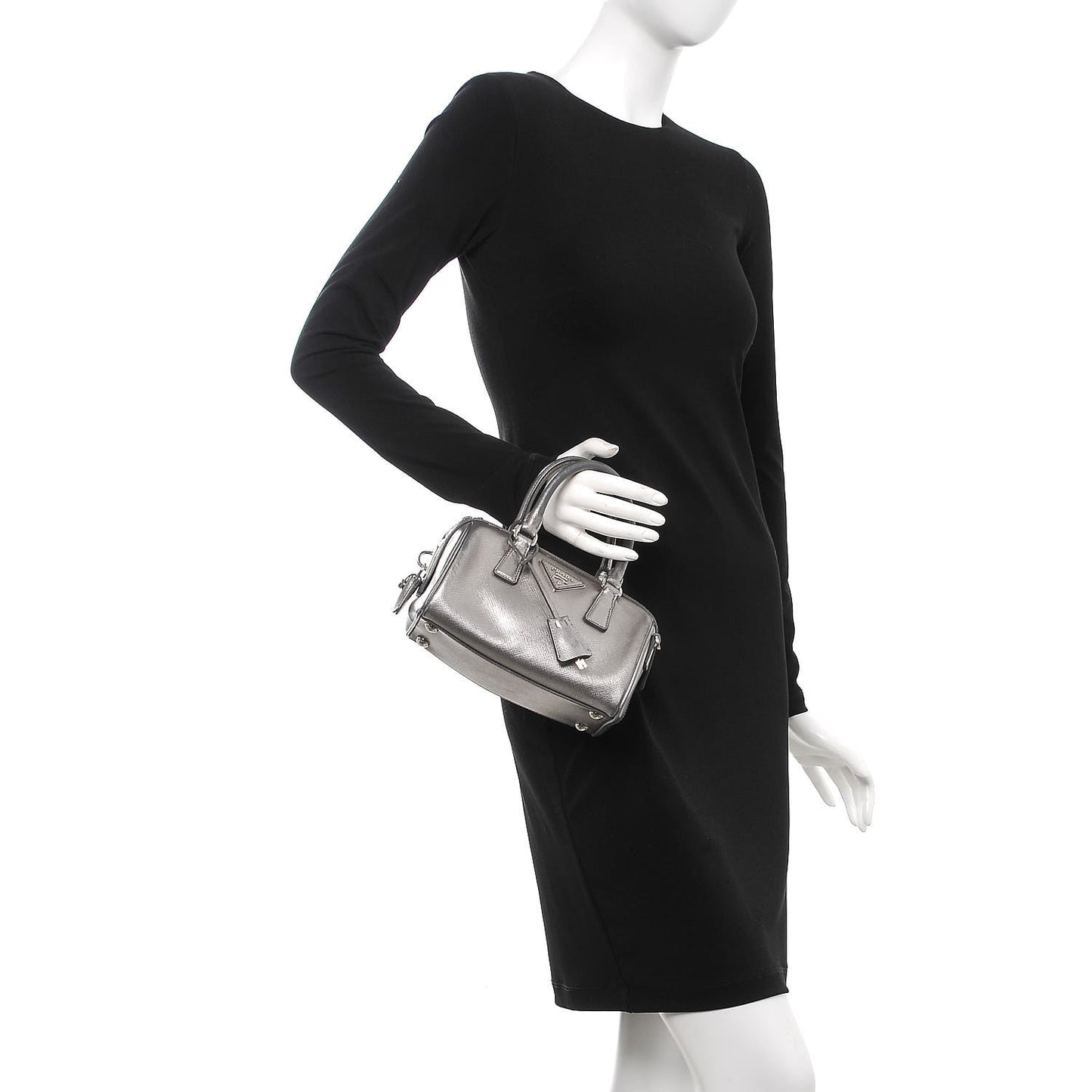 Metallic Saffiano Lux Bowler Silver