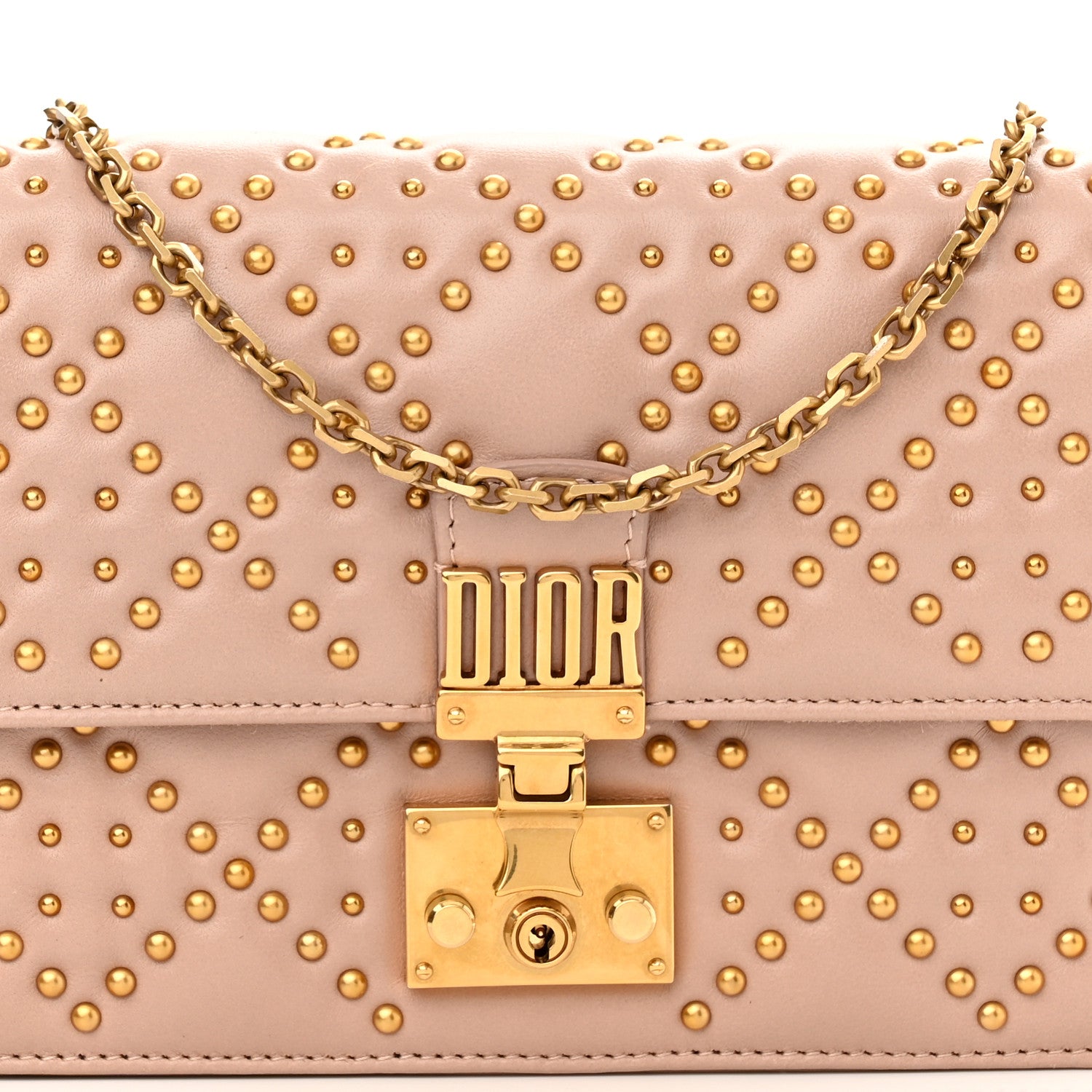 Christian Dior Lambskin Cannage Studded Dioraddict Wallet on Chain Clutch Nude 7 of 9