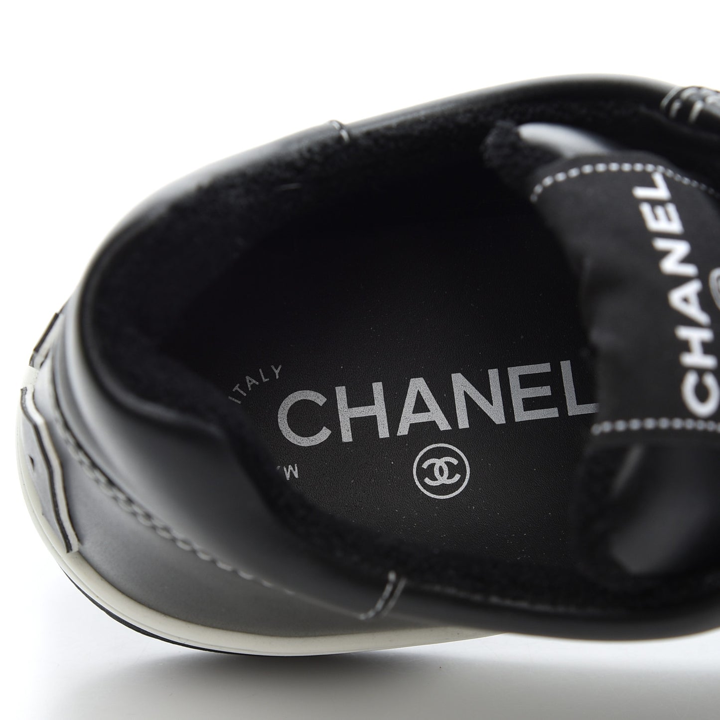 Calfskin Womens Logo Sneakers 38 Black White