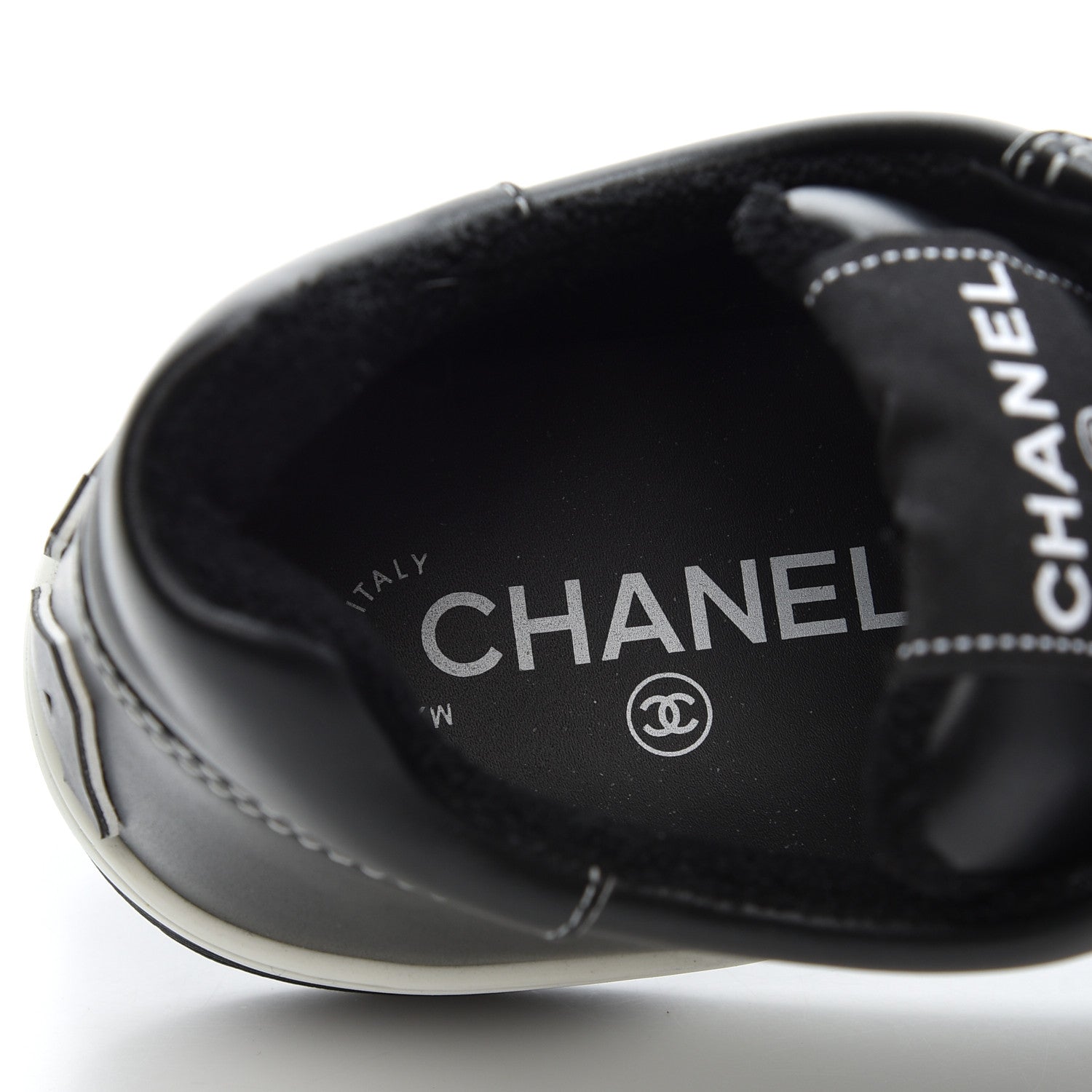 Chanel Calfskin Womens Logo Sneakers 38 Black White 7 of 8
