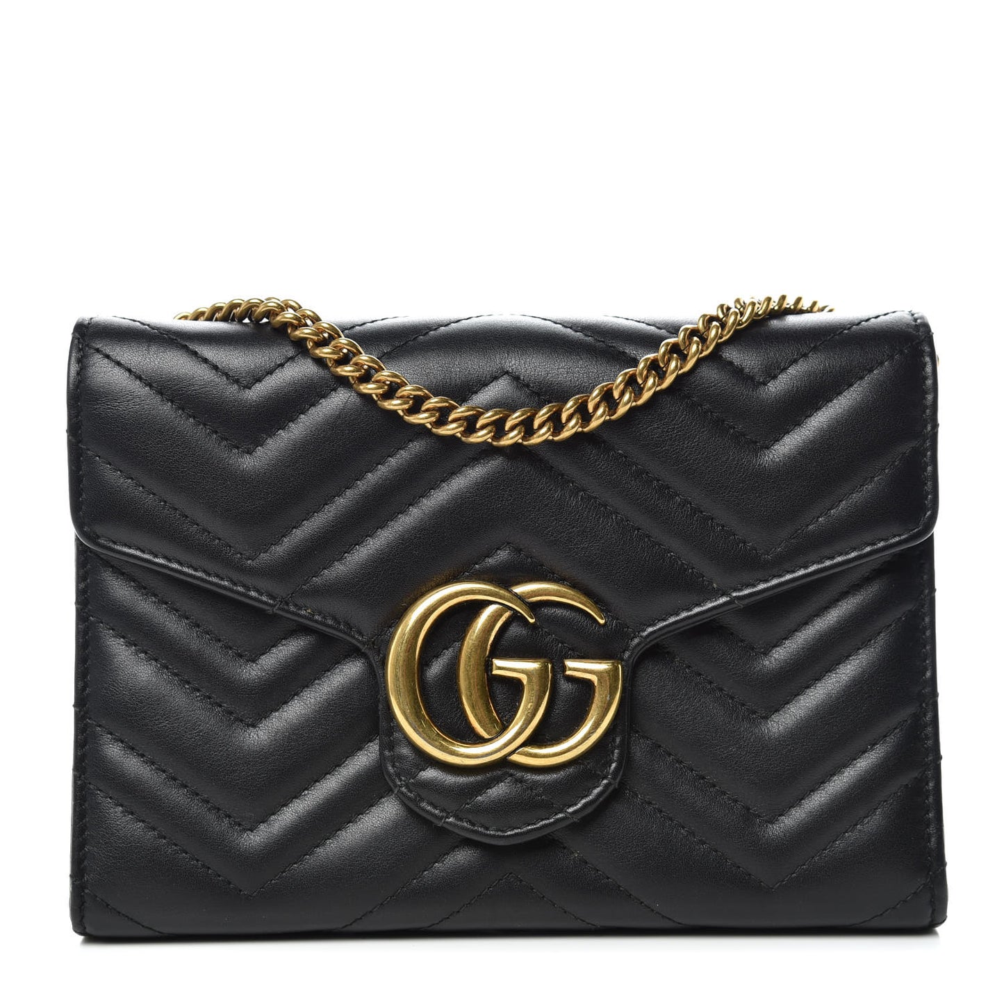 Calfskin Matelasse GG Marmont Chain Wallet Black