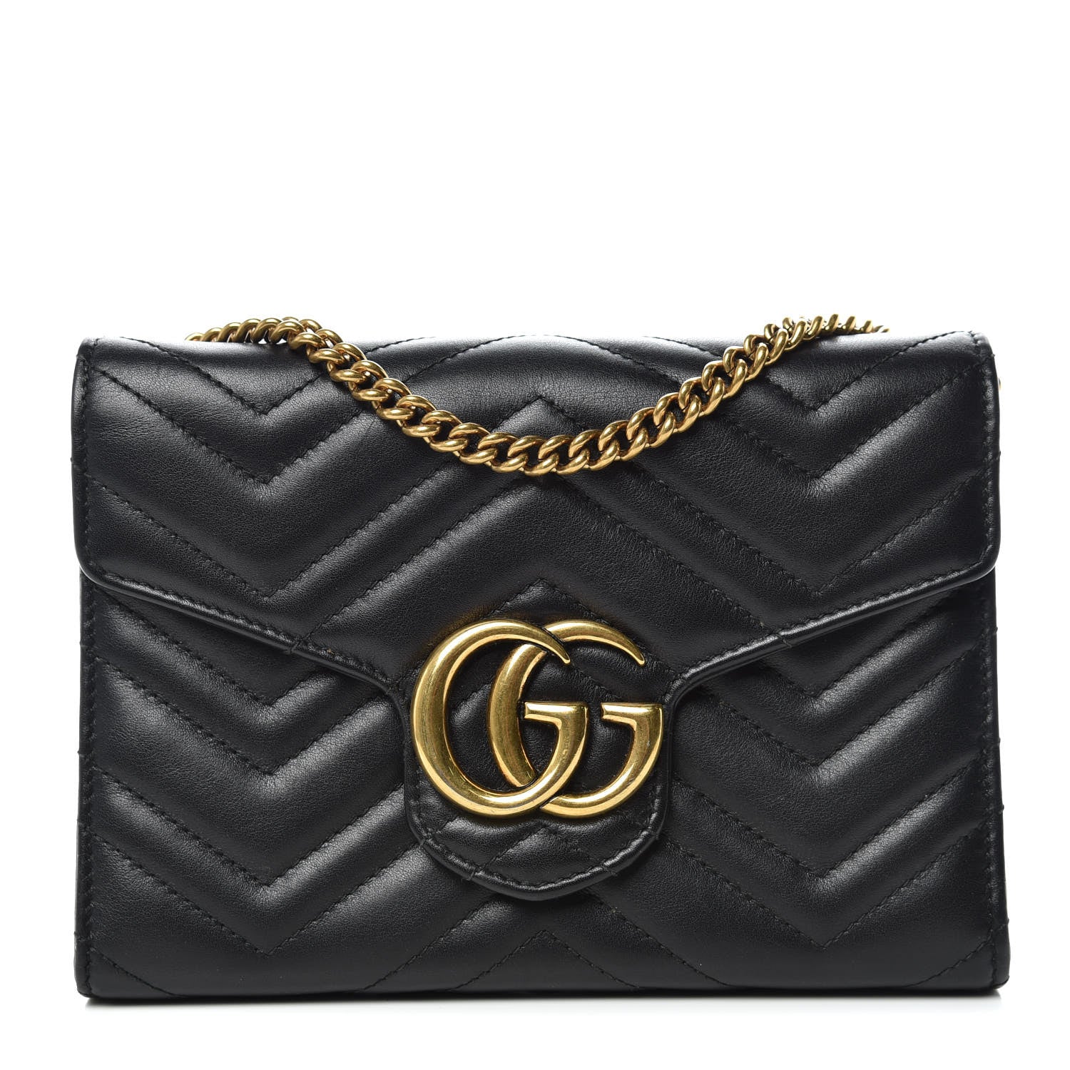 Gucci Calfskin Matelasse GG Marmont Chain Wallet Black 1 of 13