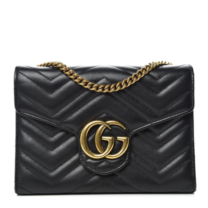 Gucci Calfskin Matelasse GG Marmont Chain Wallet Black 1 of 13
