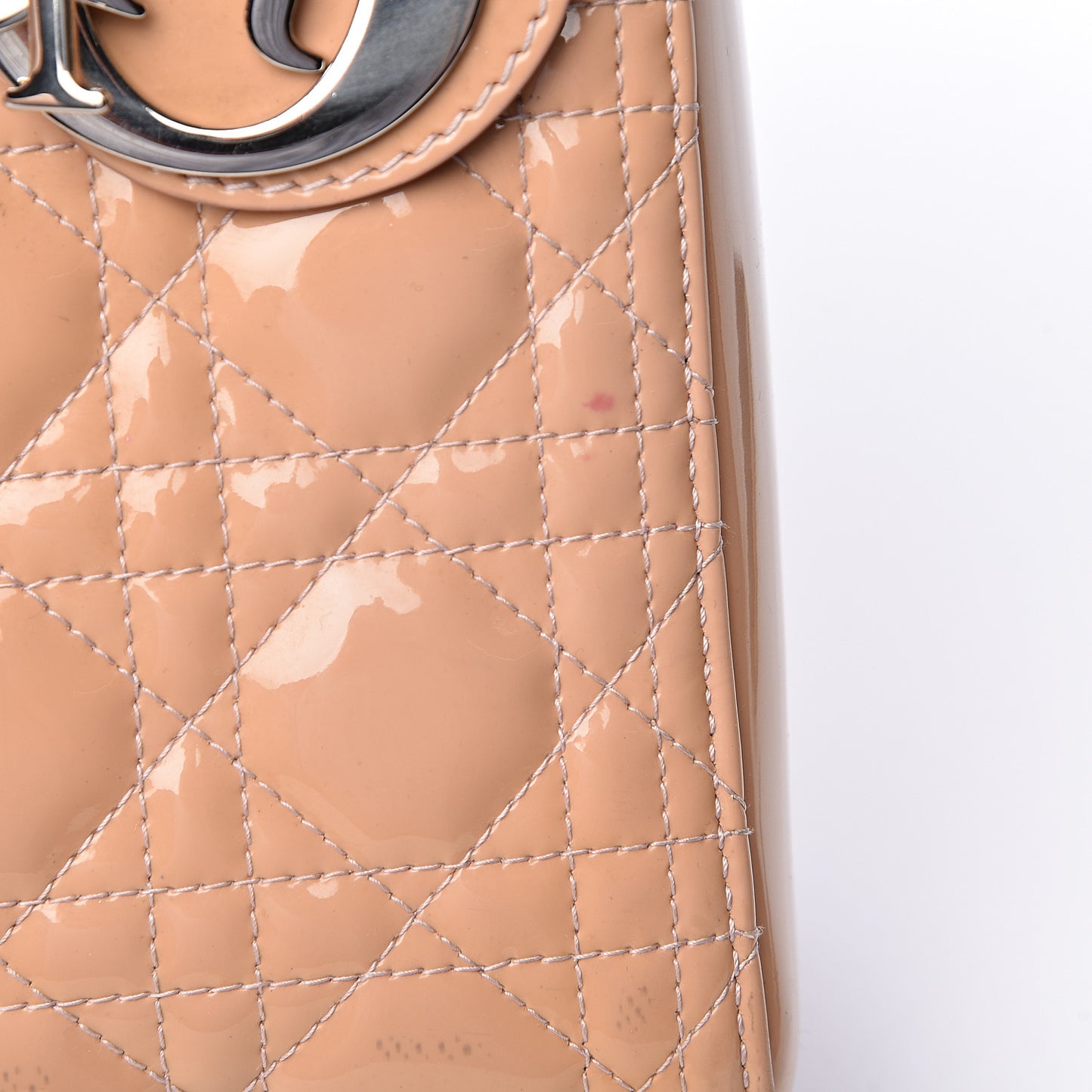 Patent Cannage Medium Lady Dior Beige