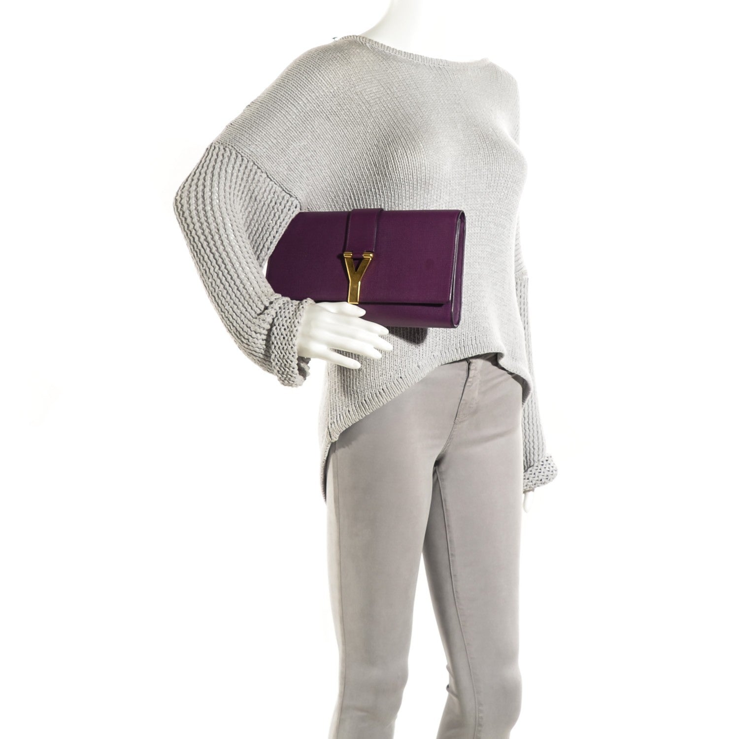Saint Laurent Textured Calfskin Large Classic Y Clutch Violet 2 of 7