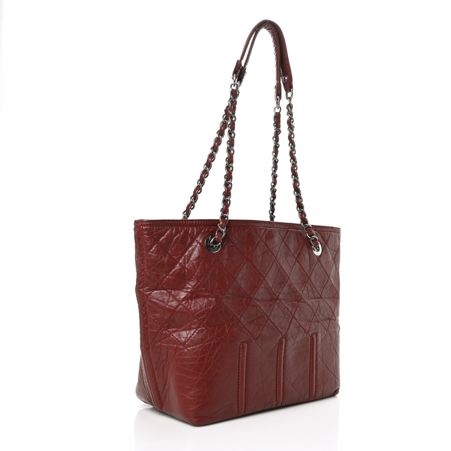 Aged Calfskin Small Shopping In Moscow Tote Burgundy