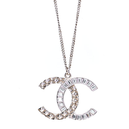 Chanel Baguette Crystal Quilted CC Pendant Necklace Gold 1 of 4