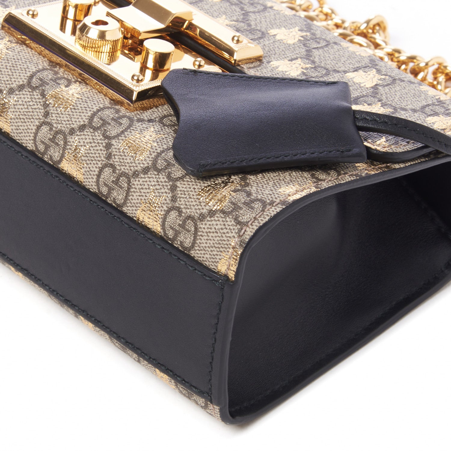 Gucci GG Supreme Monogram Bees Small Padlock Shoulder Bag Black 5 of 10
