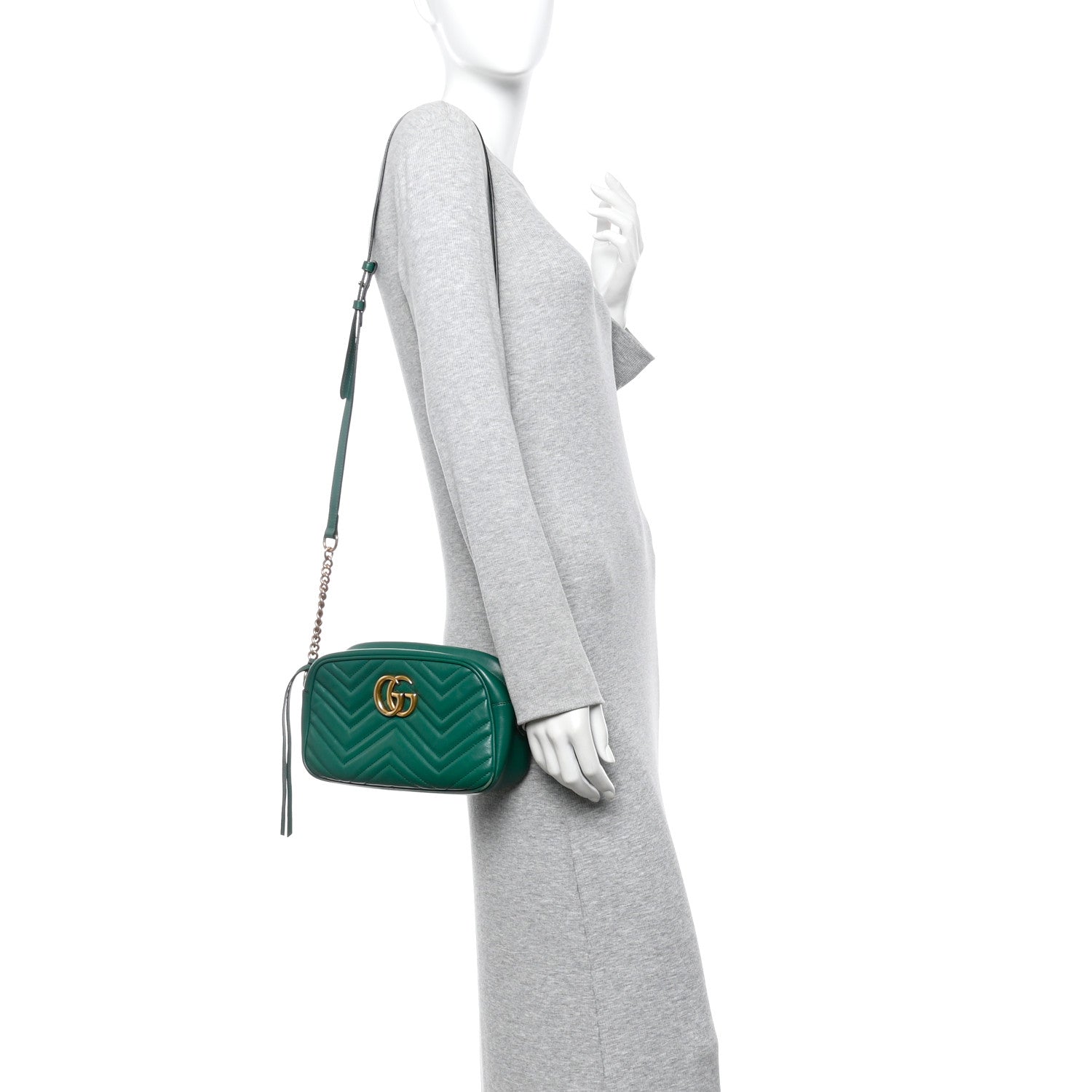 Gucci Calfskin Matelasse Small GG Marmont Chain Shoulder Bag Emerald Green 2 of 10