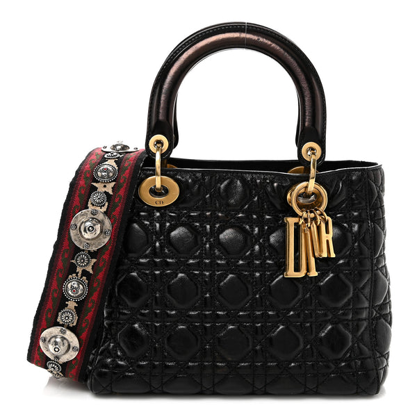 Christian Dior Crinkled Patent Cannage Medium Bohemian Lady Dior