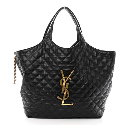 Saint Laurent Lambskin Quilted Maxi Icare Shopping Tote Black 3 of 9