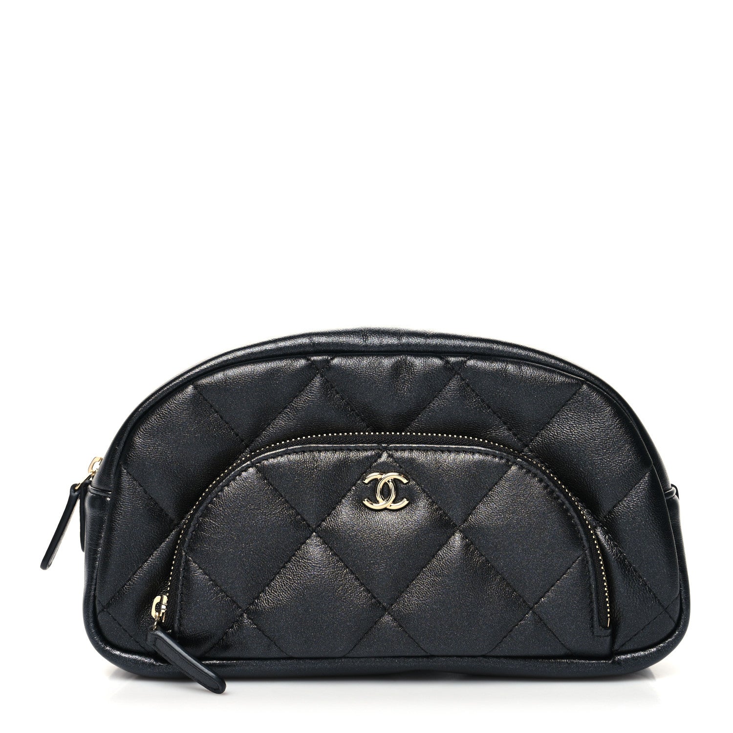 Chanel Iridescent Lambskin Quilted Double Zip Pouch Black 1 of 11