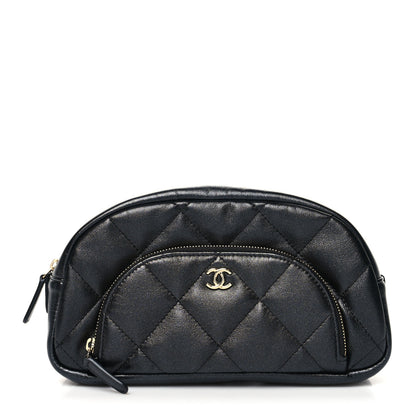 Chanel Iridescent Lambskin Quilted Double Zip Pouch Black 1 of 11