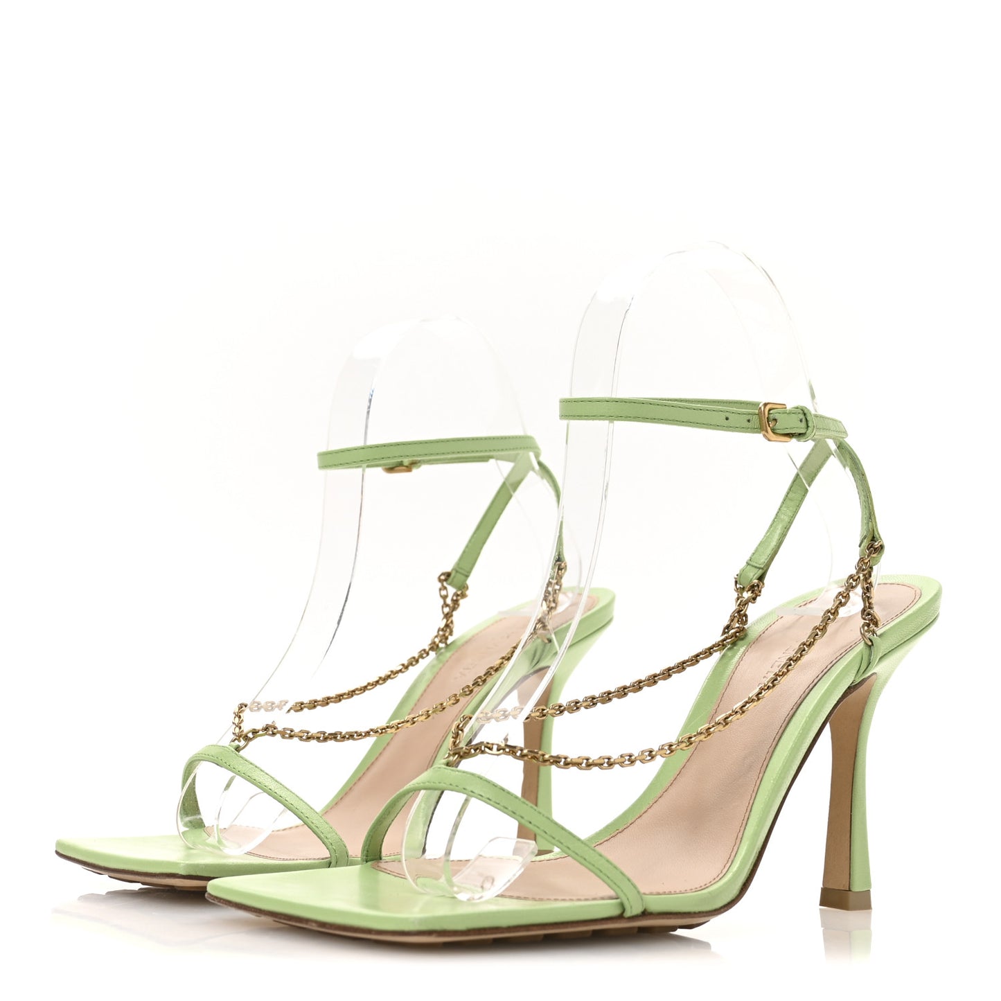 Lambskin Stretch Chain Strap 90mm Sandals 37.5 Pistachio