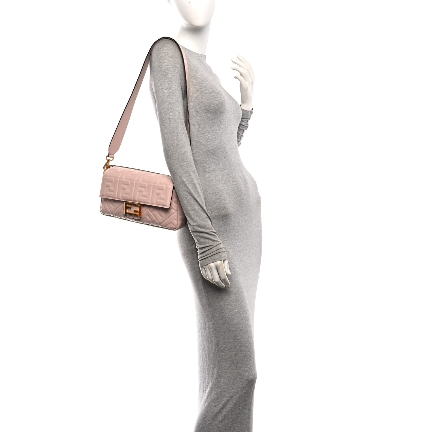 Fendi Nappa FF 1974 Embossed Baguette Baby Pink 2 of 10