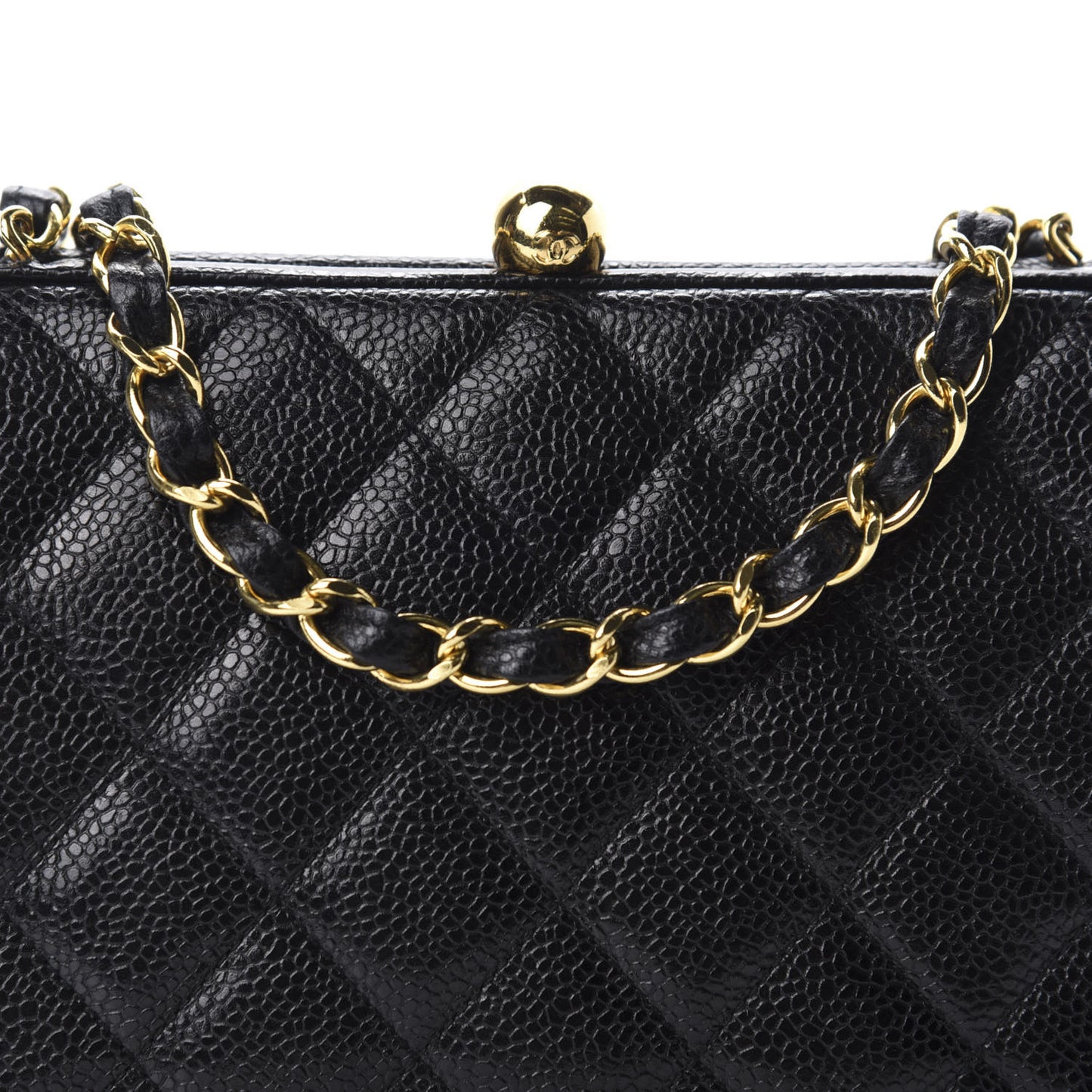 Caviar Quilted Frame Evening Bag Black